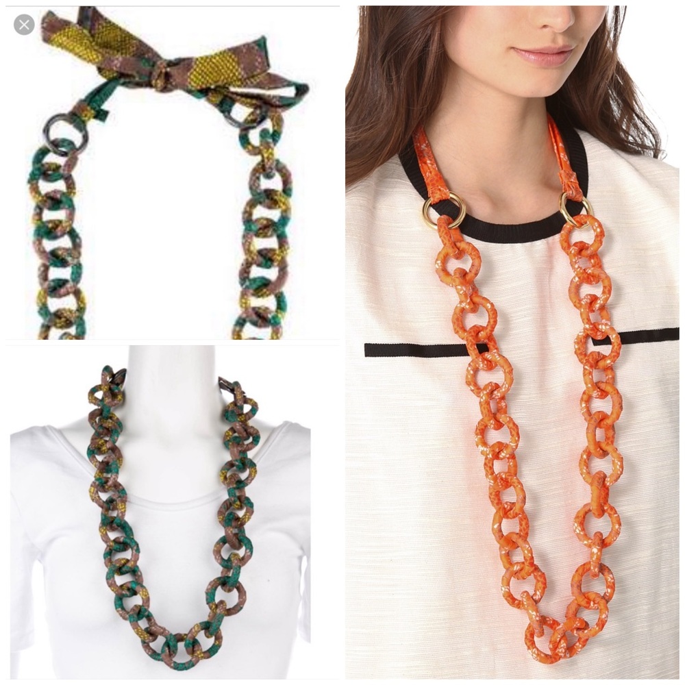 Tory Burch - Pop Snake Necklace in GREEN/TAN